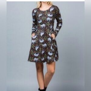 LA Soul Sloth Dress Sz M Knit Stretch Pockets Long Sleeve Skater Novelty Black